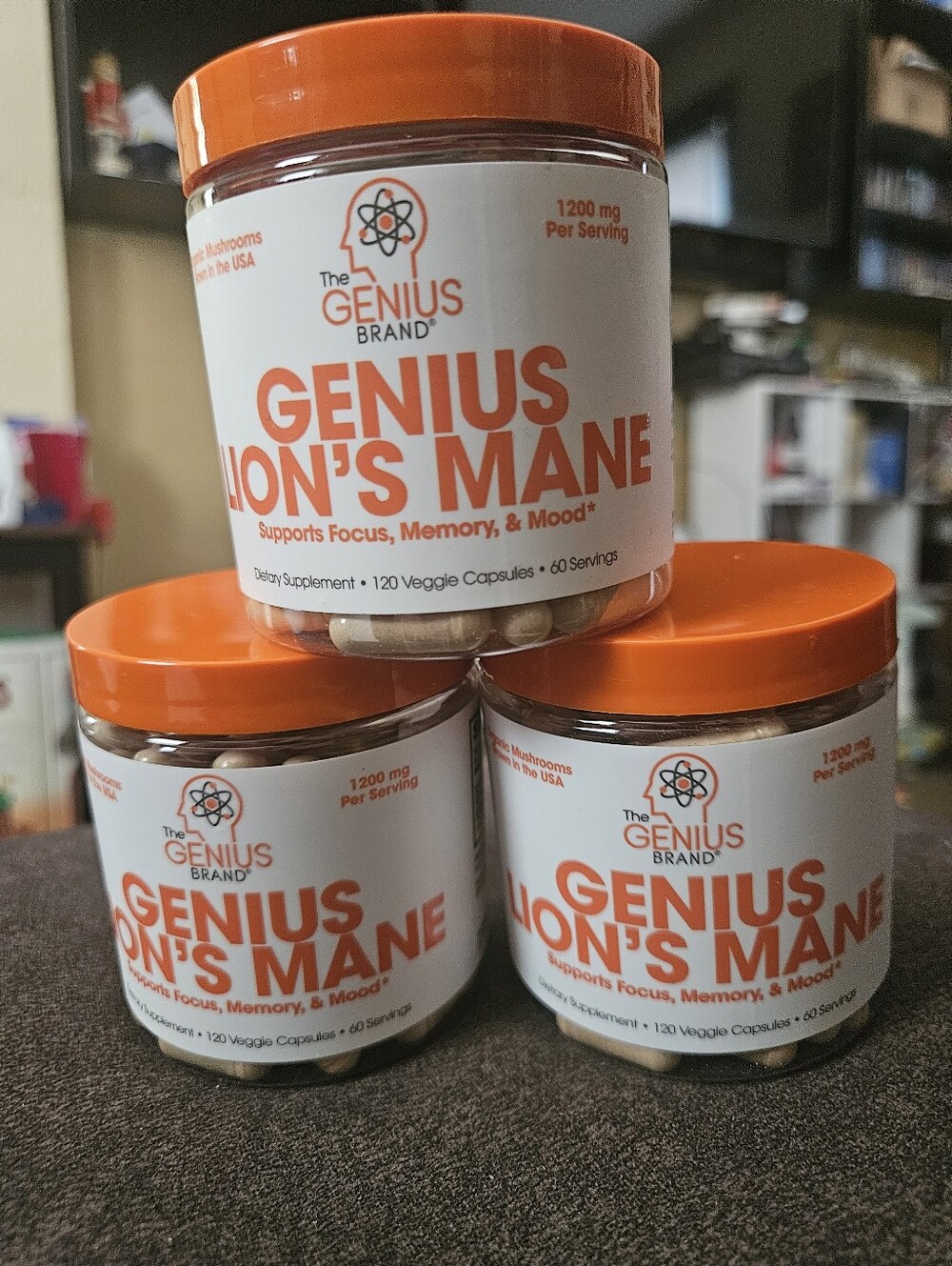 Genius Lion's Mane - Mushroom Supplement for Memory, Focus & Mood Support. 3 Pk